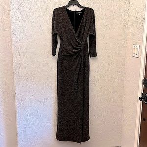 Ralph Lauren Black and Gold Metallic Floor Length Gown, Size 6